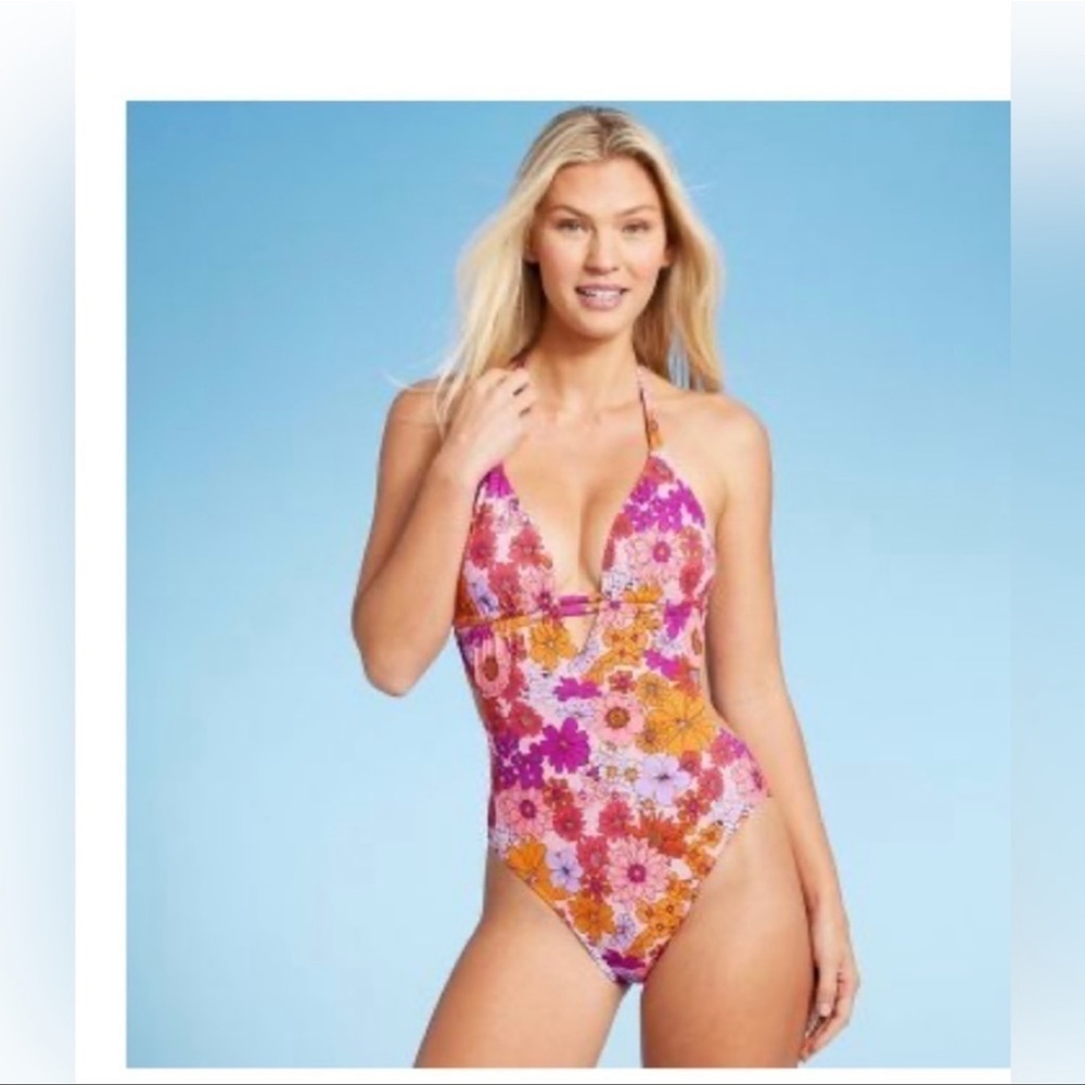 NWT Shade & Shore Floral Swimsuit Monokini one piece size S(4-6) multi floral